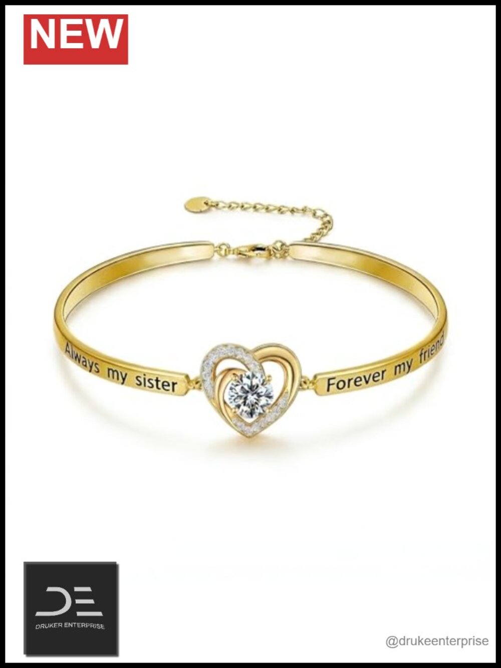 18k Gold Plated Sister Heart Bangle Bracelet
